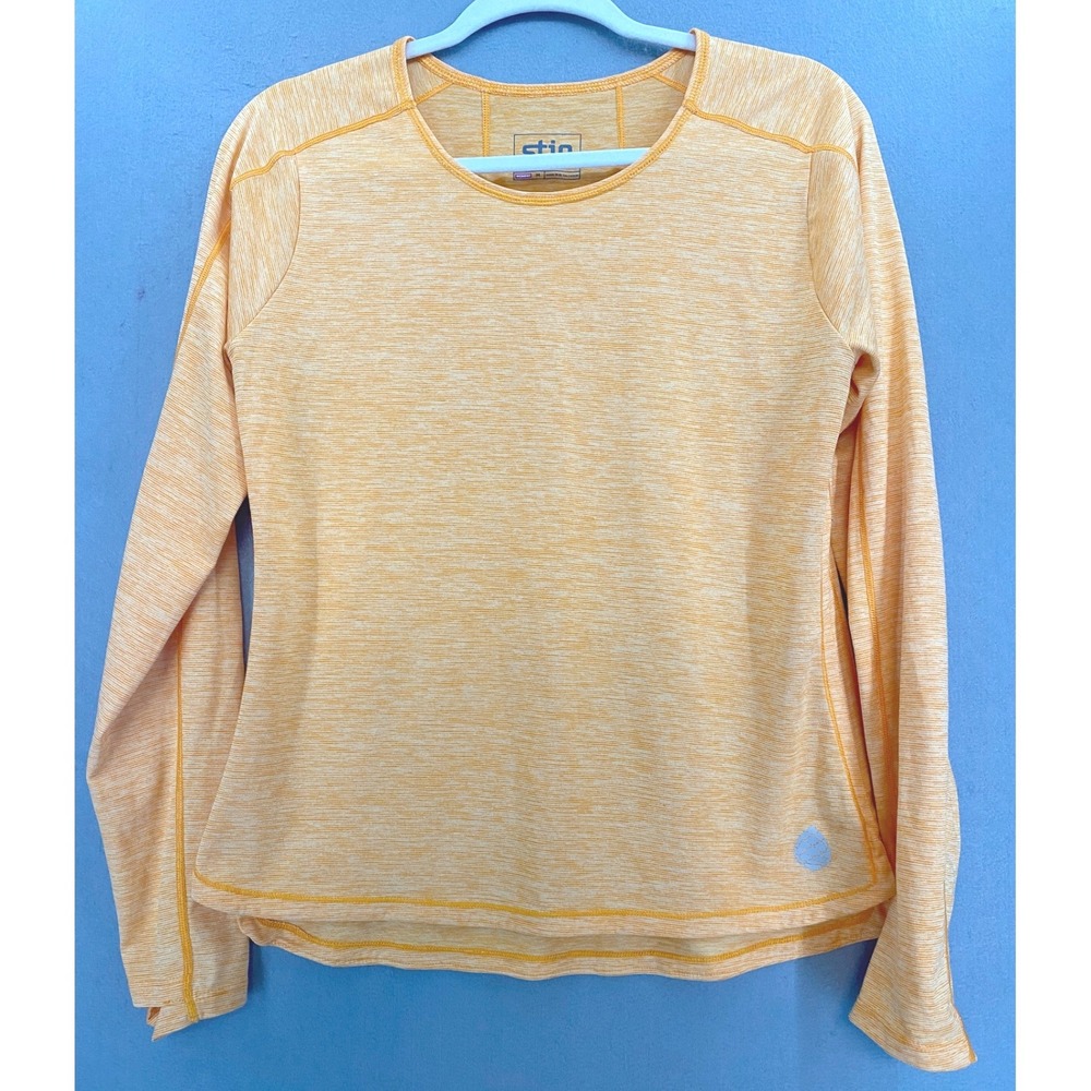 Stio Womens Medium Orange Space Dye Long Sleeve Thumbhole Performance Top